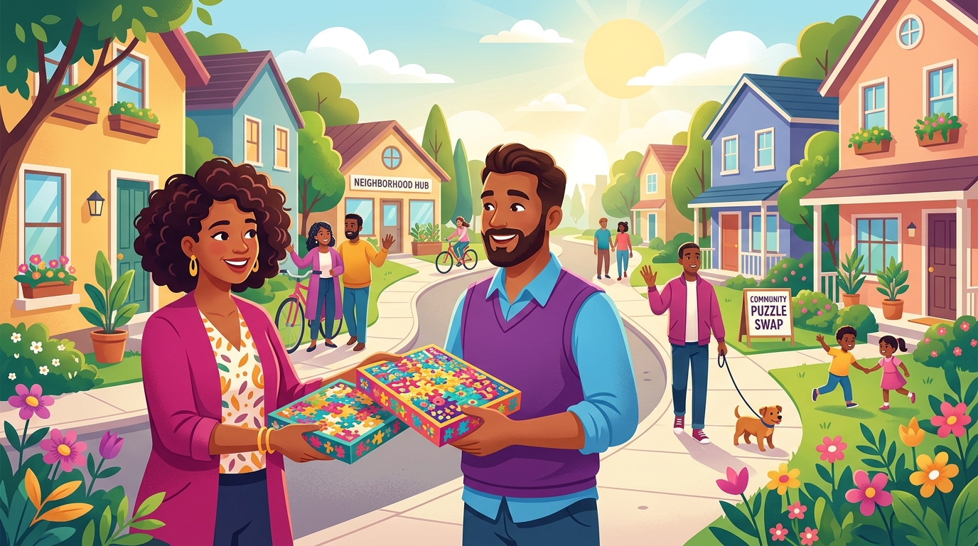 Neighbors happily swapping puzzle boxes in Israel